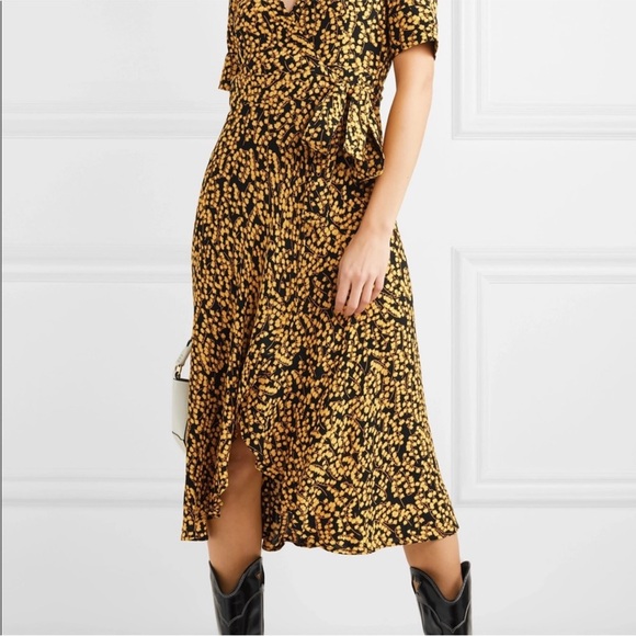 GANNI Dexter goldstone  Ruffled Floral-print Crepe Midi Wrap size 36/ US 4 - Picture 1 of 9